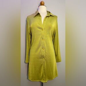 Citi Dress Women’s Button Down Lime Green Y2K Long Sleeve Dress Size 12